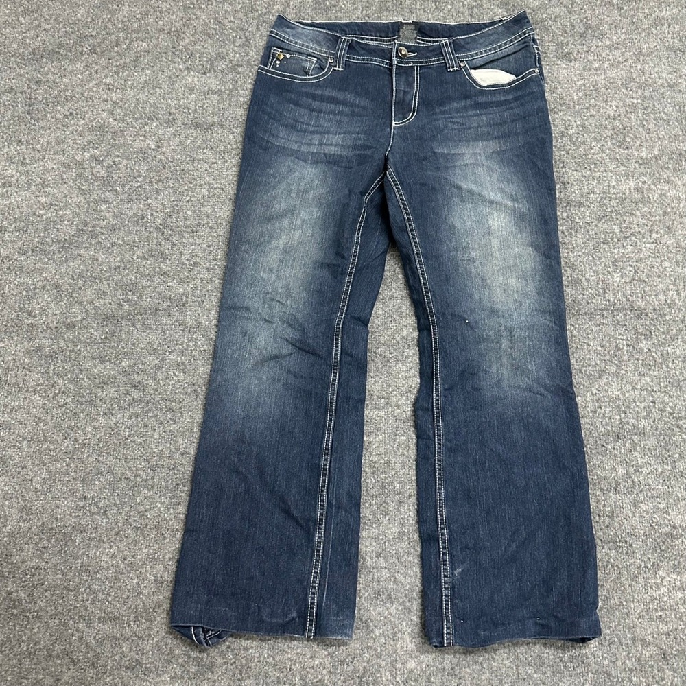 Faded Glory Jeans Womens Size 14A Dark Wash Bootcut Fleur-De-Lis Rhinestone Y2K